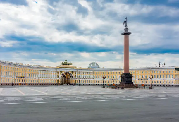 Photo of Palace square with Alexander column and General Staff building, Saint Petersburg, Russia