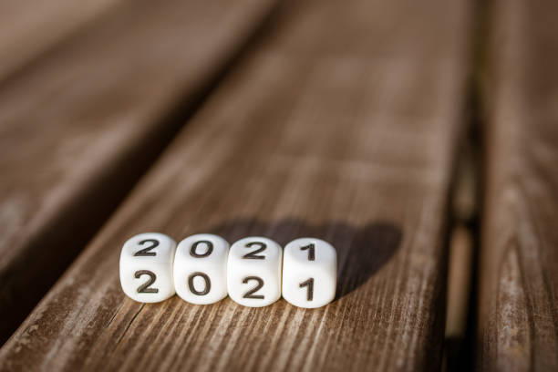 istock cubes are white with numbers that make up the year 2021 1290340290