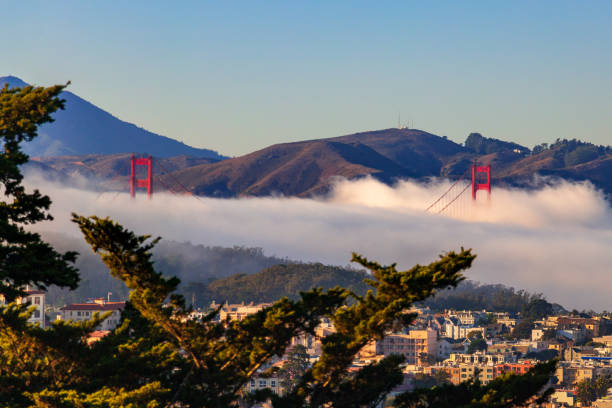 istock Golden Gate Bridge peeks through fog 1290347124
