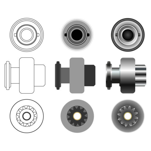 ilustrações, clipart, desenhos animados e ícones de engrenagem bendix unidade do motor de partida do carro. - piston engine ball bearing work tool