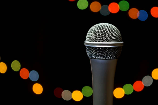 istock Concert microphone close-up on a black background 1290352756