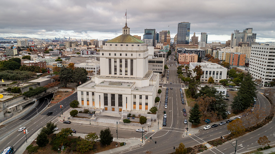 High Quality stock aerial photos of the Alameda County Superior Court in Oakland, CA.