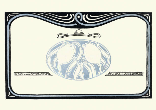 Vintage illustration of Art Nouveau, Jugendstil, Border design element with tulip design