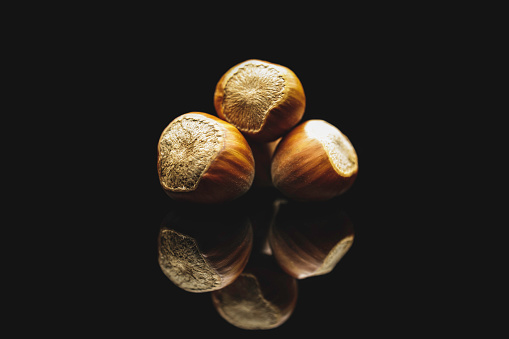 hazelnuts isolated on a black background