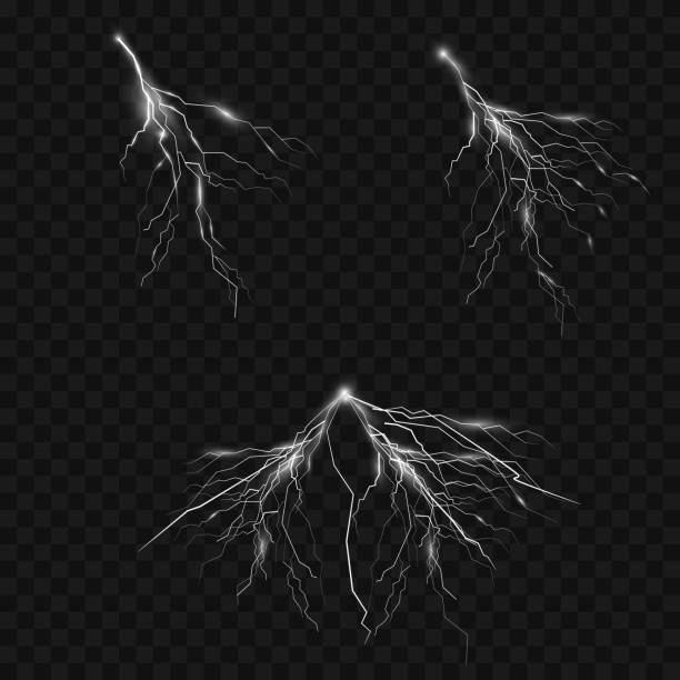 ilustrações, clipart, desenhos animados e ícones de um conjunto de raios mágicos e efeitos de luz brilhante - lightning strike