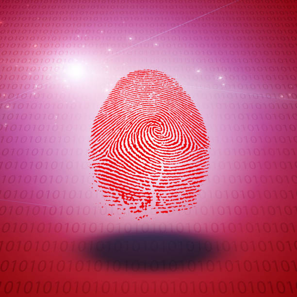 machine fingerprint binary code - biometrics control panel touching fingerprint imagens e fotografias de stock