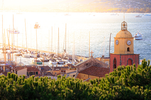 Notre-Dame-de-l'Assomption church of Saint-Tropez in a sunset sky in France