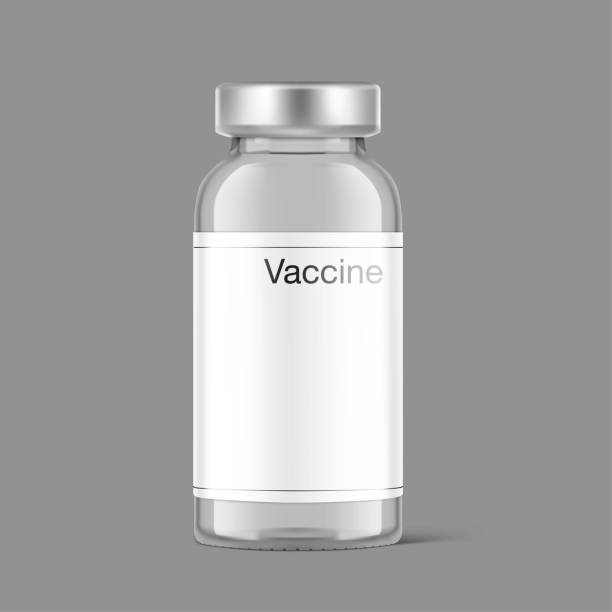 istock Transparent glass bottle for vaccine injections mockup. 1290366163