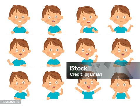 istock Little boy face expressions, set of cartoon illustrations isolated on white background 1290368938
