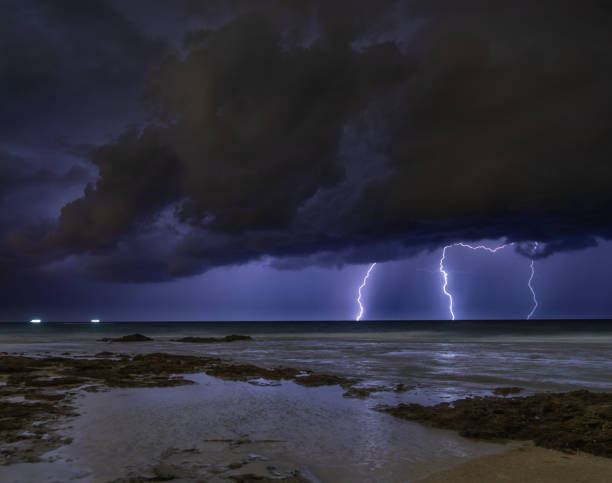 istock Lightning storm om Mediterranean Sea 1290369083