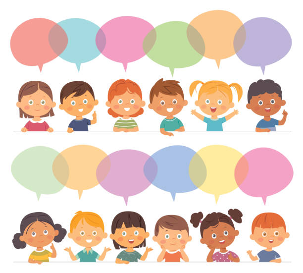 группа мультфильмов дети говорят - balloon child elementary age people stock illustrations