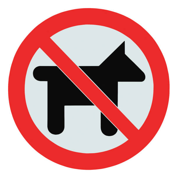 No dogs, pets allowed, warning sign, isolated round signage macro closeup