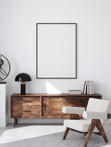 istock Marco de cartel de mockup en un fondo interior moderno y minimalista 1290373046