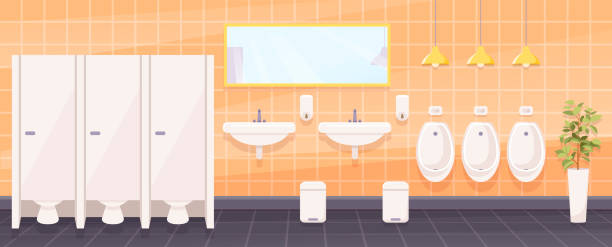 ilustraciones, imágenes clip art, dibujos animados e iconos de stock de baño público para hombres - bathroom contemporary office sparse