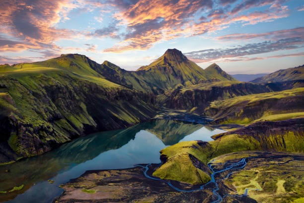 View of the Uxatindar in the Southern Highlands of Iceland in August 2020 stock photo