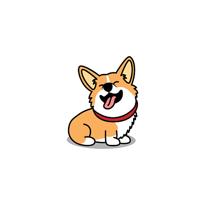 Funny welsh corgi dog sitting and smiling cartoon, vector illustration