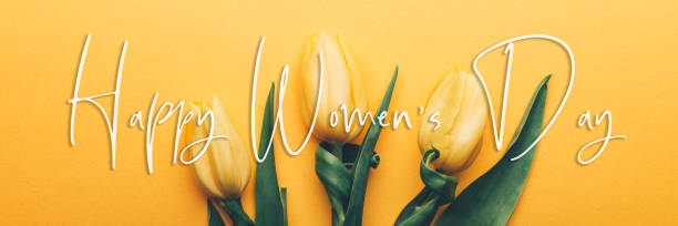 istock Happy Womens day postcard with tulips 1290392122