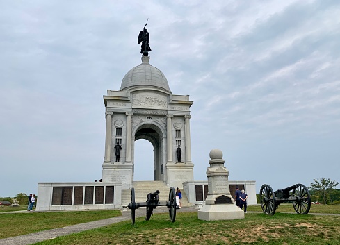 Gettysburg, Pennsylvania - September 24, 2020: Pennsylvania Monument at Gettysburg National Military Park in Pennsylvania, USA.