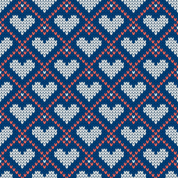 ilustrações de stock, clip art, desenhos animados e ícones de knitted seamless pattern with hearts. vector illustration for valentines day. - christmas cardigan woven pattern