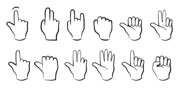 Vector illustration of Set hands on white background. Vector Illustration and icon.