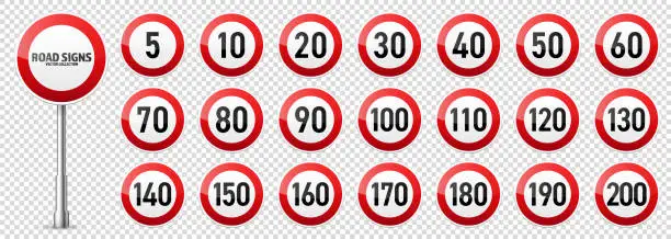 Vector illustration of Road signs collection. Traffic control sign. Speed limit. Vector illustration