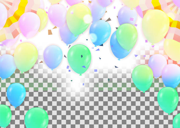 Green party balloons on the abstract background of jumble of rainbow colored balloons celebrating Green party balloons on the abstract background of jumble of rainbow colored balloons celebrating puff ball gown stock illustrations