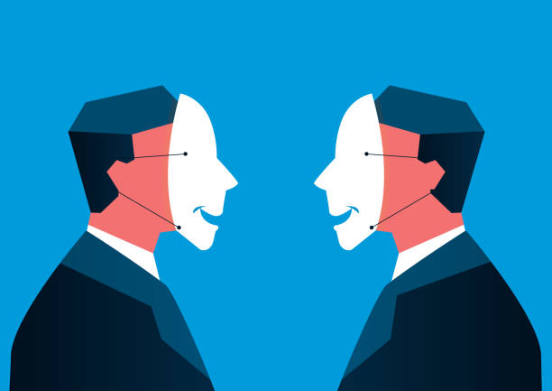 Even a businessman wearing a mask face to face Even a businessman wearing a mask face to face hypocrisy stock illustrations