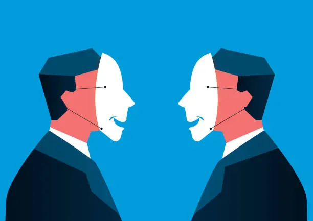 Vector illustration of Even a businessman wearing a mask face to face