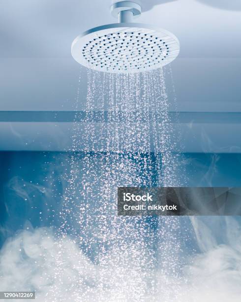 Contrast Shower With Flowing Water Stream And Hot Steam Stock Photo - Download Image Now
