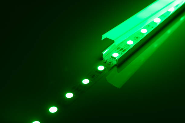 istock led strip green light in aluminum channel diffuser, close-up view 1290412846