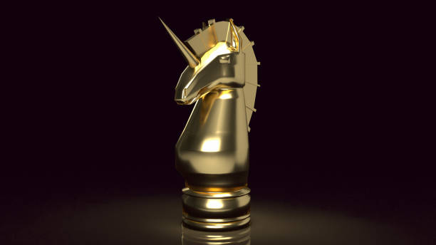The gold unicorn chess for start up business content 3d rendering
