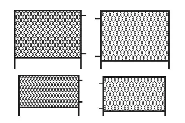 Vector illustration of 3d mesh fence for banner design. Black mesh fence on white background. Isolated vector. Stock image. EPS 10.