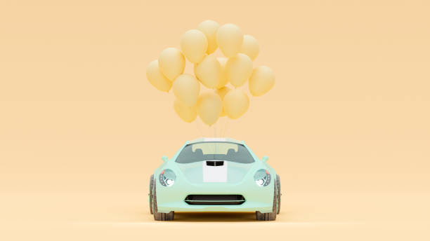 istock Green car with yellow balloon. 1290439325