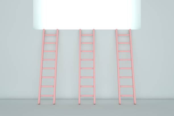Steps, Stairs, Success, Ladder, Achievement, pastel pink color. Minimal concept.