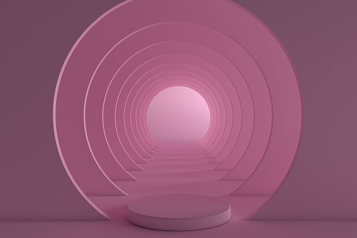 3D Abstract Tunnel Door, Empty Product Stand, Platform, Podium