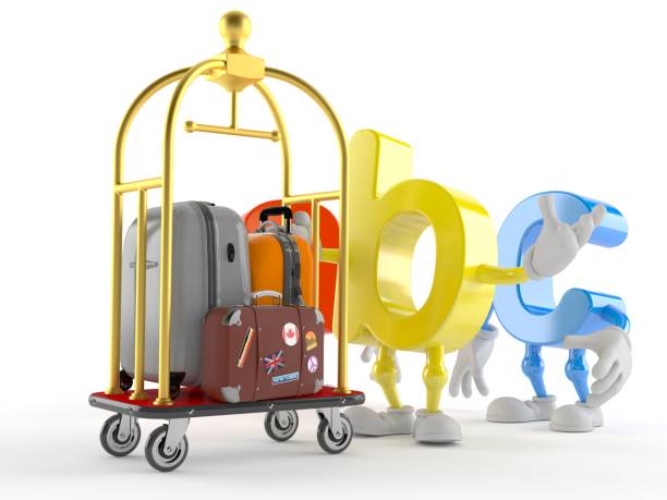 istock ABC character with hotel luggage cart 1290441750
