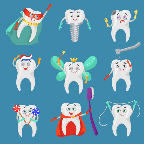 Funny Tooth Cartoon Character Set Flat Vector Isolated Illustration Happy  And Sad Teeth With Human Faces Dental Emoji Stock Illustration - Download  Image Now - iStock