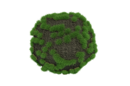 3d rendering of Spherical Lawn, Grass Field, White background.