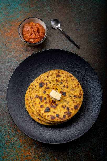 potato corn flour flat bread with onion garlic dip