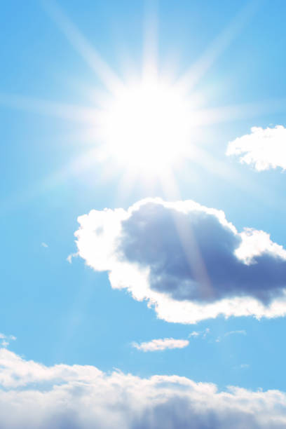 istock Bright sun with beautiful beams in the sky with clouds 1290444449