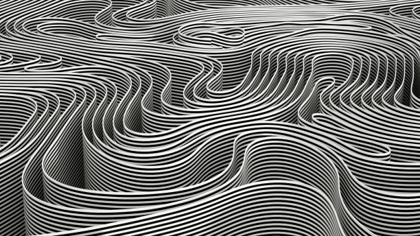 istock 3D Abstract Wavy Spiral Background, Black and White Striped 1290445505