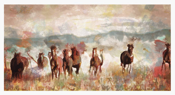 Wild horses - Mixed digital technique Digital manipulation of a photographs (my own image) with filters and photoshop actions for a painterly/illustration look. mustang wild horse photos stock pictures, royalty-free photos & images
