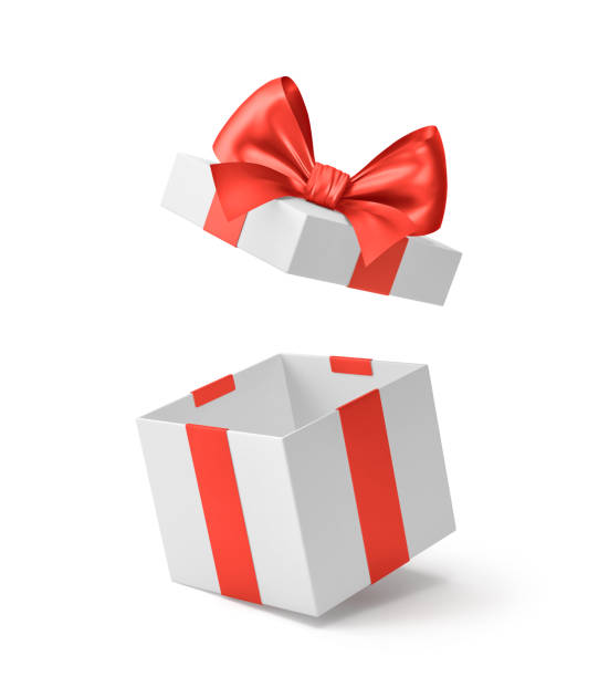 istock White open gift box with red ribbon and bow isolated on white 1290446518