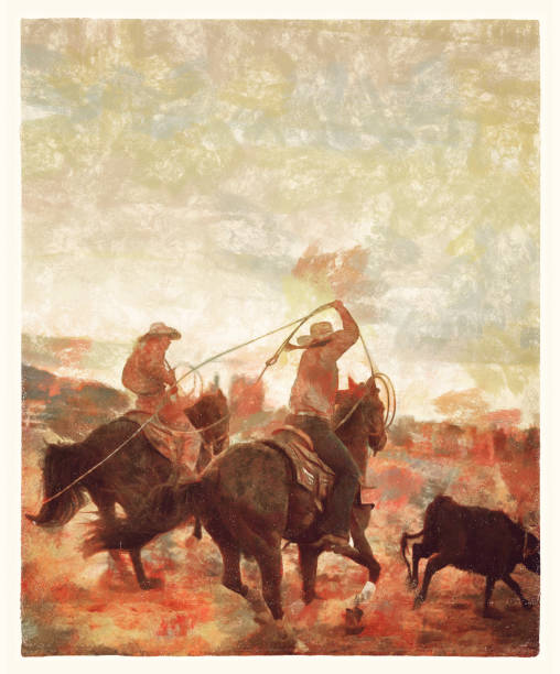 istock Team roping action - digital photo manipulation 1290446527