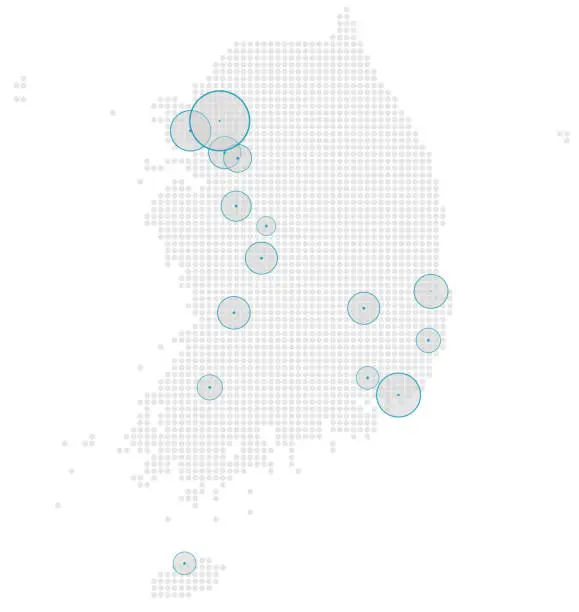 Vector illustration of The Korean Finance And Economy Concept, The Map And The Cities