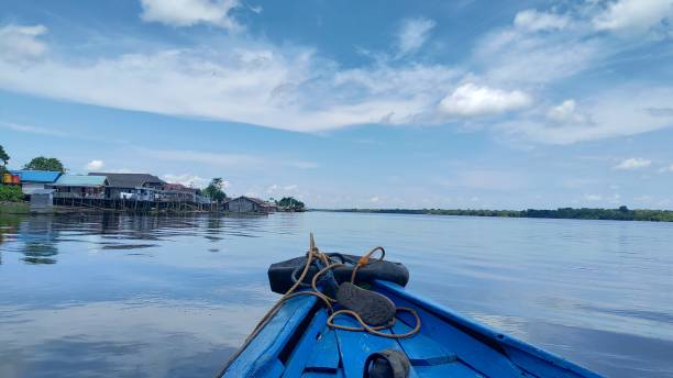 istock Tropical Rain Forest River, on boat, bright sky. 1290448644