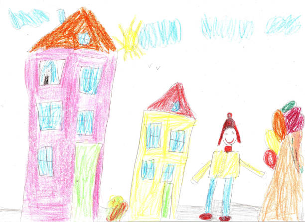 istock Child's drawing of a happy kid on a walk outdoors 1290449339
