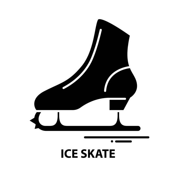 アイススケートアイコン、編集可能なストローク付きの黒いベクトル記号、コンセプトイラスト - ice hockey action ice skating ice skate点のイラスト素材／クリップアート素材／マンガ素材／アイコン素材
