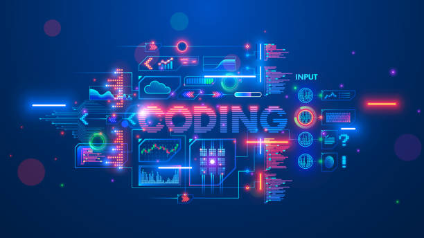 Programming, coding neural network and artificial intelligence or AI. Software develop technology. Creation code. Banner about Programming or coding course neural network and artificial intelligence or AI online on computer languages. Software develop technology learning. Creation code process on distance lesson. Coding and Marking Equipment Market Trends: Emerging Innovations and Dynamics stock illustrations