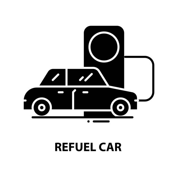 ilustrações, clipart, desenhos animados e ícones de ícone símbolo de carro de reabastecimento, sinal vetorial preto com traços editáveis, ilustração conceitual - fuel pump gasoline natural gas gas station